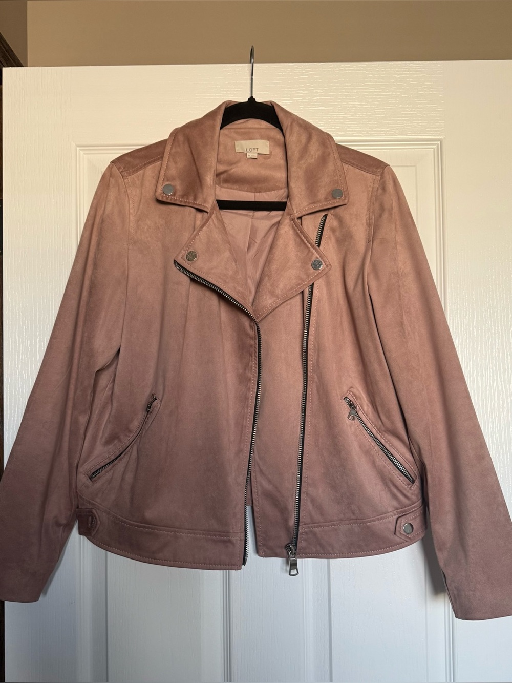 LOFT Dusty Rose Faux Suede Moto Jacket